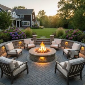 custom stone fire pit installation Loudonville NY