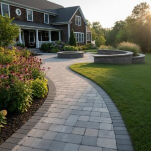 Slingerlands interlocking paver sidewalk installation