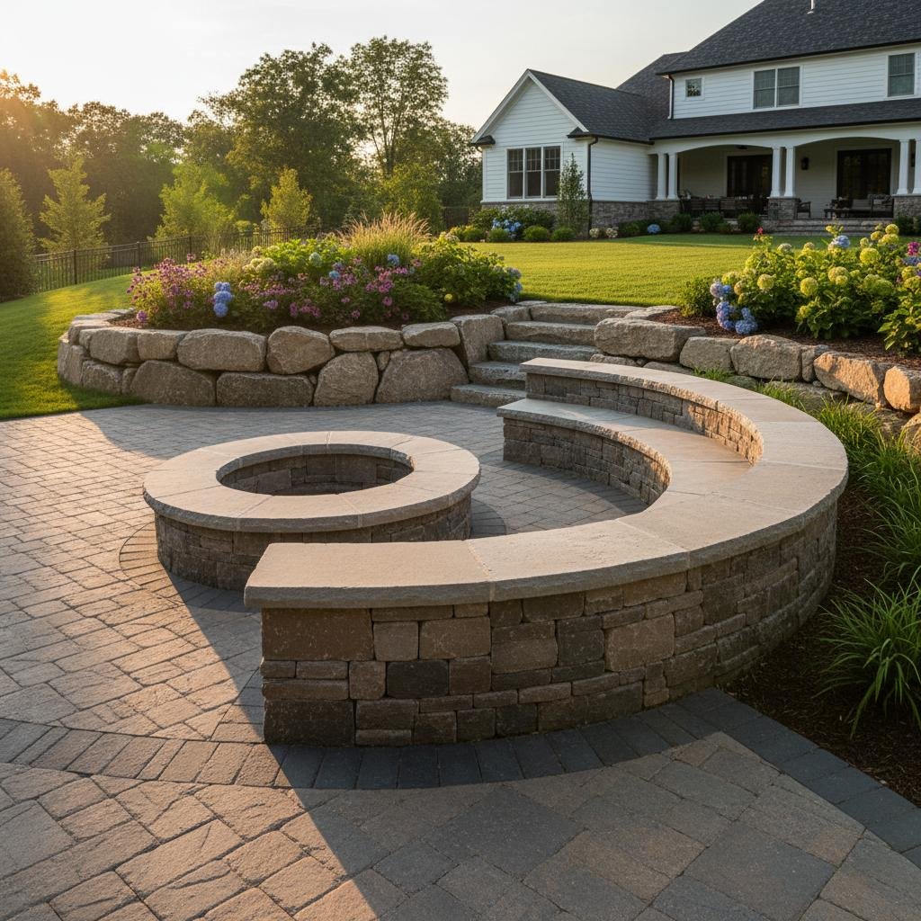 Latham NY natural stone seating wall installation