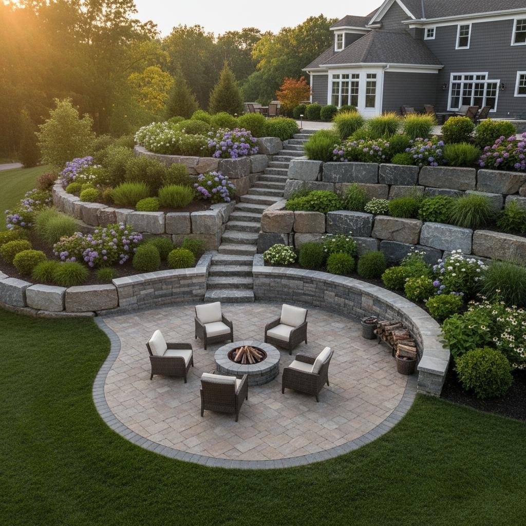 sloped yard retaining wall installation Glenmont NY