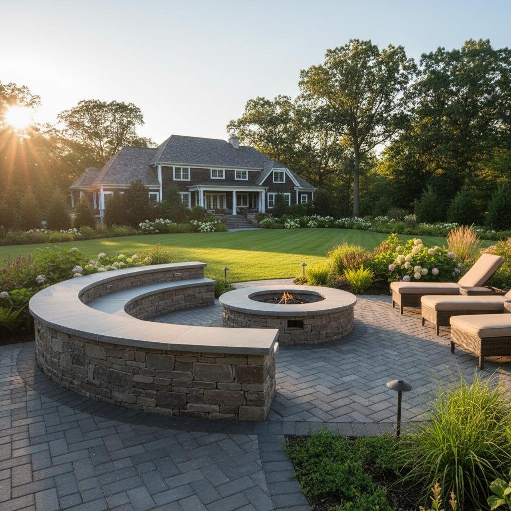 Glenmont natural stone seating wall installation