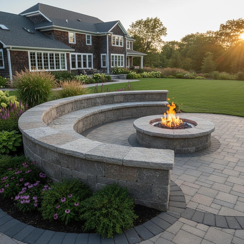 Glenmont natural stone seating wall installation