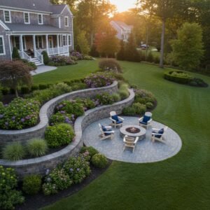 Sloped yard retaining wall construction Glenmont