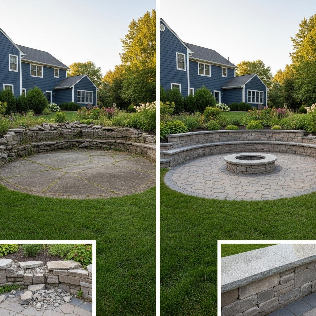 Leaning retaining wall repair services Albany NY