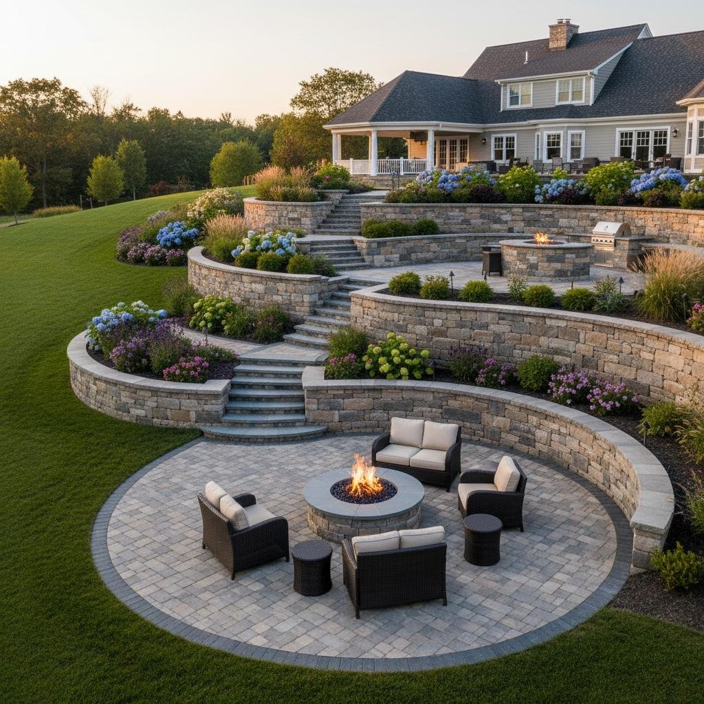 sloped yard retaining wall construction Latham NY