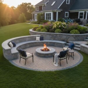 Niskayuna natural stone seating wall construction