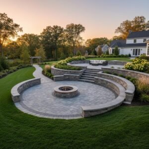 sloped yard retaining wall construction Delmar