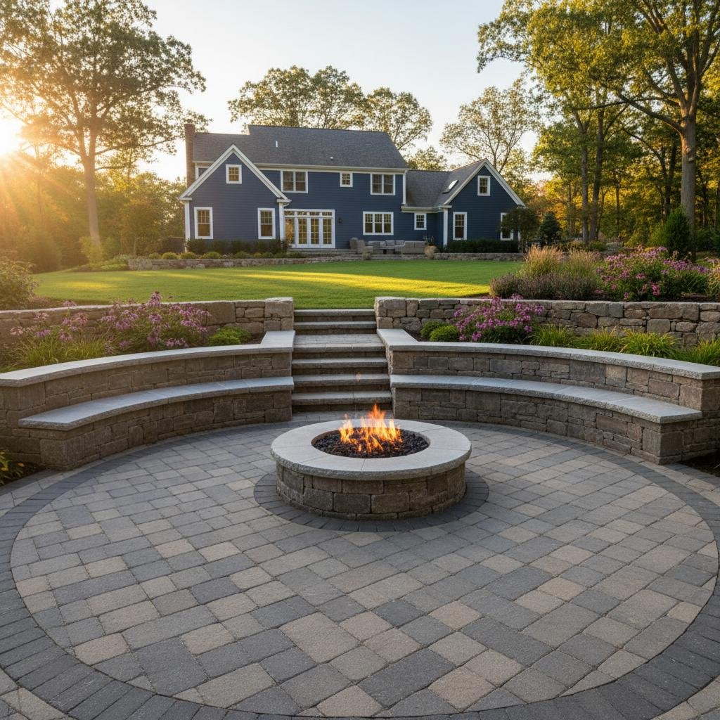 Latham natural stone seating wall installation