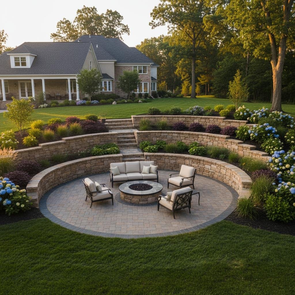 sloped yard retaining wall construction Clifton Park