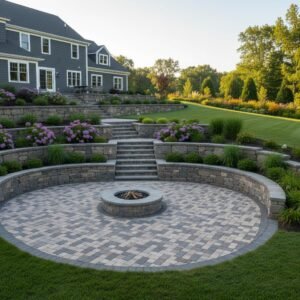 sloped yard retaining wall construction Latham NY