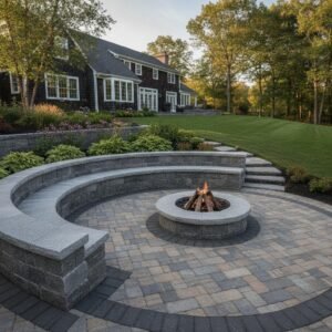 Watervliet natural stone seating wall installation