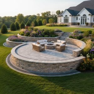 sloped yard drainage solutions using retaining walls Colonie