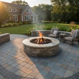 custom natural stone wood-burning fire pit builders Ballston Spa