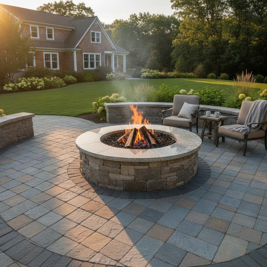 custom natural stone wood-burning fire pit builders Ballston Spa