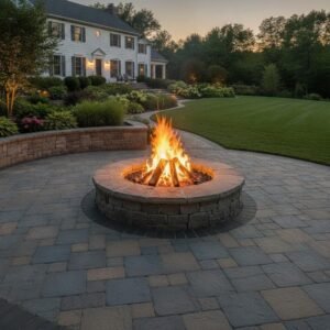 Loudonville natural fieldstone wood-burning fire pit construction