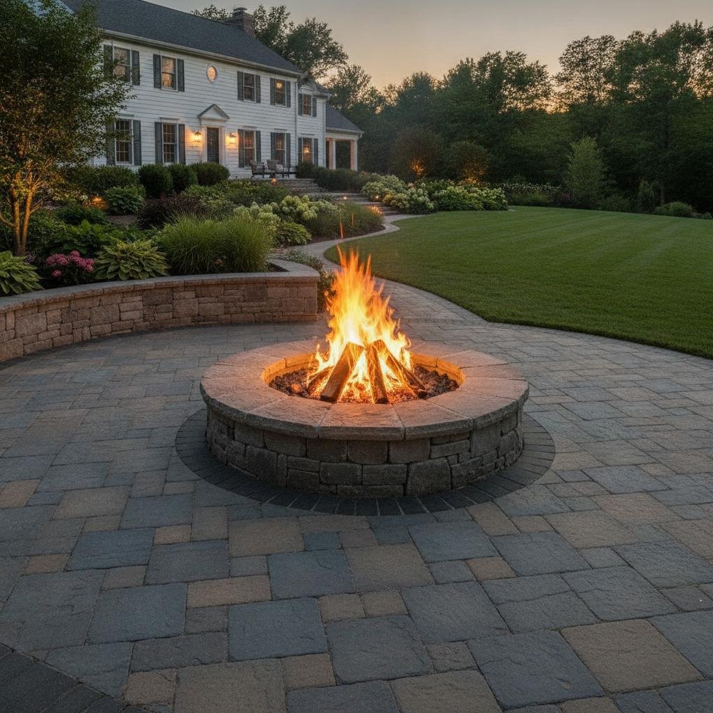 Loudonville natural fieldstone wood-burning fire pit construction