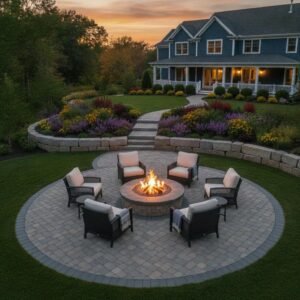 custom circular paver fire pit builders Schenectady